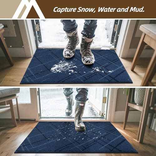 COSY HOMEER Front Door Mat Low Profile Non-Slip Doormat for Entryway, Absorbent Dirt Trapper Washable Entrance Mat, Sturdy Polyester Doormats (48"x32", Blue) - Thumbnail 2