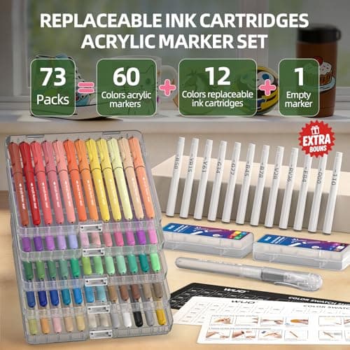 WUO 60 Colors Acrylic Paint Markers, Water-Based No-Bleed Brush Tip Pens - Thumbnail 2