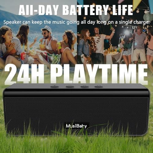 Musibaby Small Bluetooth Speaker, Gifts for Women Mothers Mom Wife Her Waterproof Portable Speakers Wireless with Stereo Sound, Dual Pairing, 24HRs Playtime, for Home/Party/Outdoor (Black) - Thumbnail 5