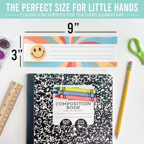 Hadley Designs Desk Name Tags for Classroom - 25 Student Desk Name Plates for Classroom Decor, 9x3 Retro Nametags Cubby Labels Teacher Supplies, 1st 2nd 3rd Grade Kindergarten Preschool Must Haves - Thumbnail 5