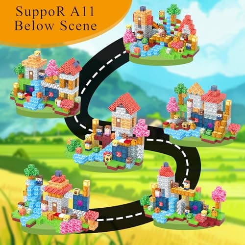 HEJIHUI 300 PCS Magnetic Building Blocks with Light Cube - STEM Educational Toys with Storage Bag for Kids 3+ (Village Theme) - Thumbnail 3