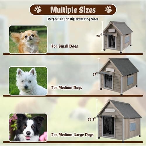 Ketive Dog House Outdoor Weatherproof,Wooden DogHouses for Medium Small Dogs, Indoor & Outdoor with Anti-Chewing Iron Frame, Ventilated Window, Easy Assemble, 26" L x 32" W x32 H - Thumbnail 6