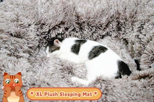 XxingSheep XL Cat Tunnel with Bed for Indoor Cats Peekaboo Cat Cave Donut Toy with Warm Mat,Yellow-Brown - Thumbnail 3