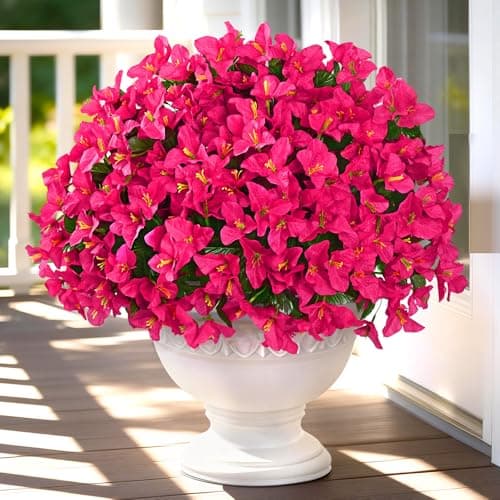 Yastouay 8 Bundles Artificial Flowers for Outdoors, Realistic Bougainvillea Fake Flowers for Outside, UV Resistant Silk Outdoor Faux Plants for Porch Patio Planter Front Door Garden Decor(Hot Pink) - Image 1
