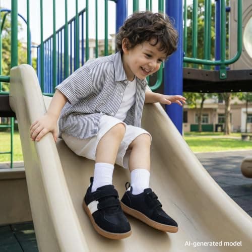 WIDE TOE BOX Toddler Girls Boys Shoes Wide Zero Drop Barefoot Shoes Comfort Non-Slip First Walking Sneakers for Preschool Outdoor Activities Black White, 7 Wide Toddler - Thumbnail 2