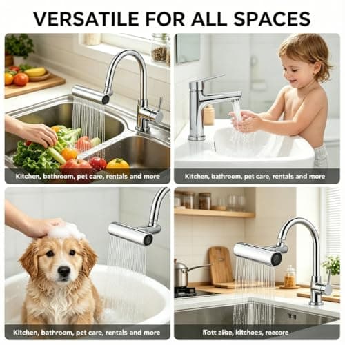 Faucet Extender, 5.5 Inch Long, 4 in 1 360° Waterfall Kitchen Faucet Head Replacement with 2 Adapters & Spanner, Metal Construction, Universal Adapter, Extender for Bathroom Sink. - Thumbnail 5