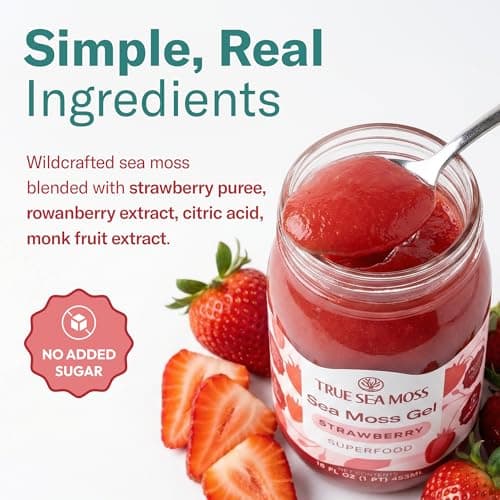 TrueSeaMoss Sea Moss Gel – Made in USA – Wildcrafted Seamoss, Fruits & Jarred Vegetables – Strawberry, Pack of 1 (Labels may Vary) - Thumbnail 3