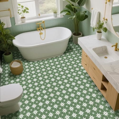 SUNPEEL Peel and Stick Floor Tiles, Vinyl Flooring Waterproof Non-Slip for Bathroom Kitchen Bedrooms Living Room Wall RV (20, Green, 11.8" x 11.8") - Thumbnail 4
