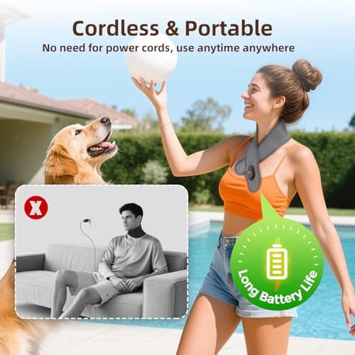 Cordless Neck Heating Pad for Pain, Neck Massager with 660nm 850nm Red Light, Heated Neck Wrap with 3000mAh Rechargeable, 3 Levels Heat & Massage, Gray - Thumbnail 4