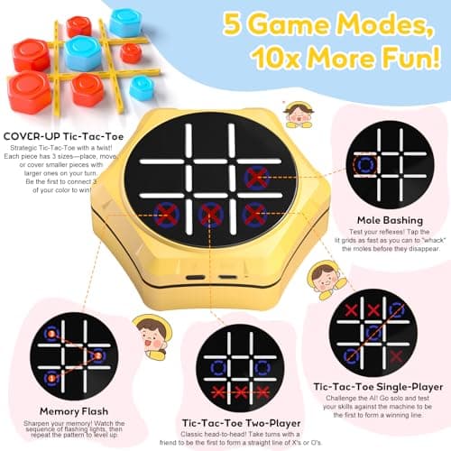 Tic Tac Toe Handheld Game Bolt : VORQXIN Digital Electronic Brain Teaser - 5 in1 Portable Mini Console Mute Function Travel Games for Car Ride,Unique Gift for Boys Girls and Adults - Thumbnail 3