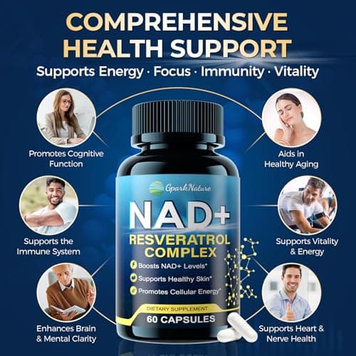 NAD+ Supplement for Women & Men – Resveratrol, Urolithin A & CoQ10 Complex, Supports Cellular Energy - NMN & NMNH Alternative - Healthy Aging & Skin Wellness, Third-Party Tested, 60 Capsules - Thumbnail 2