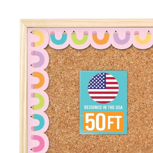 50ft Bulletin Board Borders Trim - Classroom Borders for Bulletin Board Decorations, Teacher Supplies for Classroom Decor Preschool, Kindergarten & Elementary, Pink Scalloped Boarders