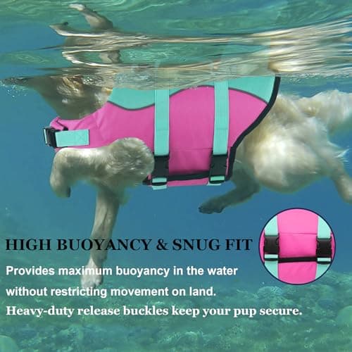 Dogcheer Dog Life Jacket Shark, Ripstop Dog Life Vest for Swimming Boating with Reflective Stripes & Rescue Handle, High Buoyancy Pet Swim Vest for Small Medium Large Dogs - Pink & Green, L - Thumbnail 3
