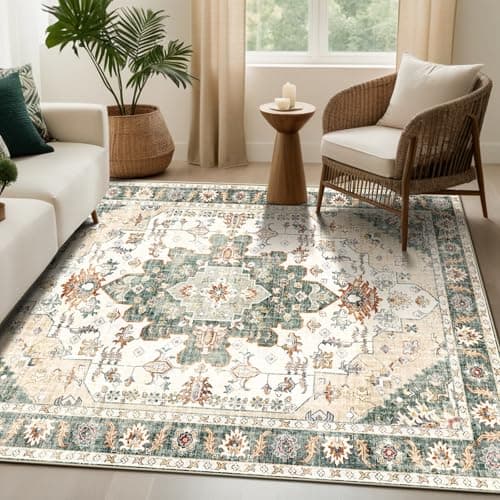 Roseek Area Rugs 5x7, Washable Rugs for Living Room, Non-Slip Rug, Boho Medallion Rug, Distressed Carpet, Low Pile Boho Rugs for Bedroom Dining Room - Thumbnail 4