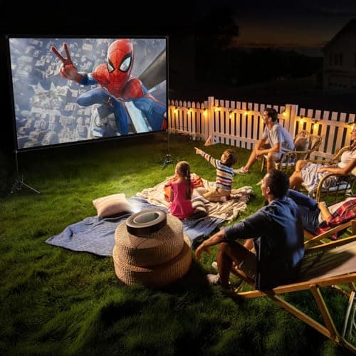 VISULAPEX Projector Screen with Stand 120 Inch, 16:9 4K HD Portable Projector Screen Indoor Outdoor, Foldable Wrinkle-Free Movie Screen 160° Front Rear Projection Screen with Carry Bag for Home Movie - Thumbnail 5
