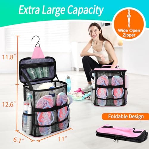 Dorm Room Essentials for Girls, Mesh Shower Caddy Hanging, Large Capacity Toiletry Bag for Women, Quick Dry Shower Bag for Camping, Cruise, Travel Essentials, Christmas Birthday Gifts for Women Girls - Thumbnail 4