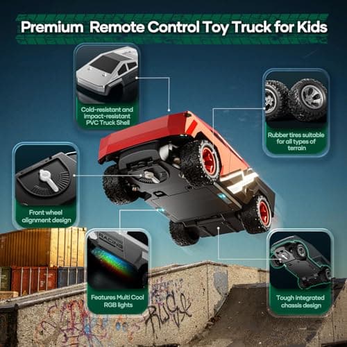 HOMETALL Remote Control Car RC Trucks - 2WD RC Truck Toy RC Cars for All Terrain, 1/24 Scale Pick-up Hobby Monster Truck Toys 2.4GHz Off-Road Vehicles Kids Gifts for Boys/Girls Age 3+, Red - Thumbnail 4