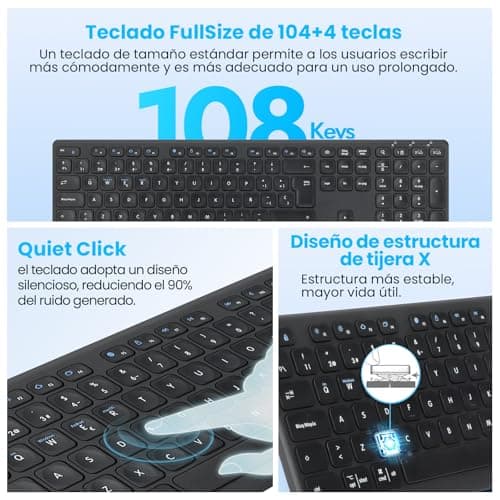 CITLLA Wireless Bluetooth Keyboard, Support Multi Device Switching, Full Size, Scissor-Switch Keys Silent Design for Computer, Laptop, MacBook and iPad - Thumbnail 5