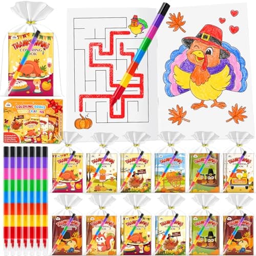 ZMLM 24 Pack Thanksgiving Coloring Books for Kids with Crayons,Party Favors for Kids 4-8, Goodie Bags Stuffers for Toddlers, Classroom Prizes Birthday Return Gifts (Thanksgiving) - Image 1
