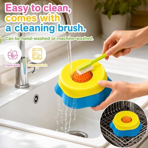 Slow Feeder Dog Bowls for Liquid Treat, Anti Slip Dog Lick Bowl with Rolling Ball for Puppies Medium Small Dogs, Dichromatic Dog Licking Bowl for Boredom Anxiety Relief, Includes Cleaning Brush - Thumbnail 6