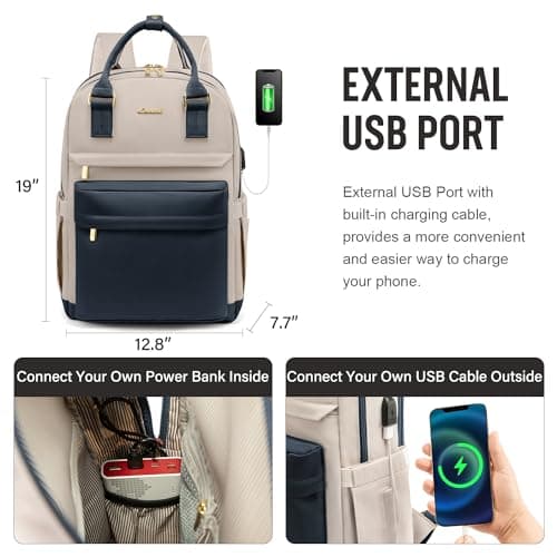 LOVEVOOK Laptop Backpack for Women Men, 17.3 Inch Laptop Bag with USB Port Fashion Waterproof Backpacks Teacher Nurse Stylish Travel Bags Vintage Daypacks for College, Work - Thumbnail 5