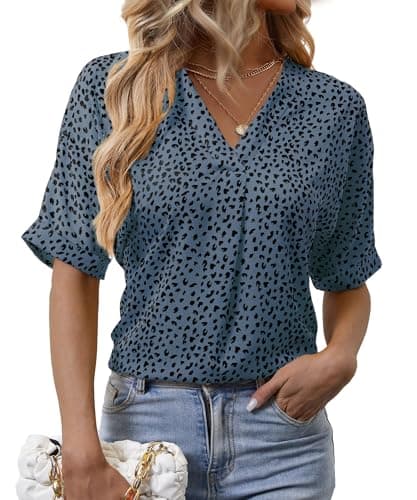 Short Sleeve Blouses for Women Leopard Print Summer Top Dressy Casual Business 3/4 Sleeve Cold Shoulder Chiffon Shirts - Image 1