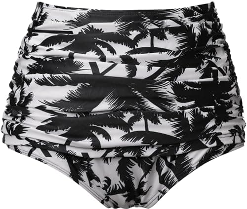 COCOPEAR Women's High Waisted Full Coverage Bikini Bottom Ruched Bathing Suit Bottoms for Women Tummy Control Swim Bottoms 1 Black Coconuts L - Image 1