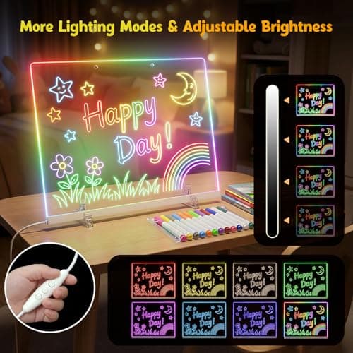 17'' Led Drawing Board for Kids - Flicker-Free LED Note Board, 10 Light Effects & 4 Light Intensities Drawing Tablet, Gifts for Girls Boys Aged 4-12, Doodle Glow Pad with Controller, 12 Markers - Thumbnail 3