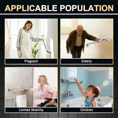 supregear Grab Bars for Bathtubs and Showers, Anti Slip Bathroom Grab Bars for Seniors, 304 Stainless Steel Safety Shower Handle, Toilet Handicap Elderly Assist Bathroom Wall Handle, 24 inch - Thumbnail 2