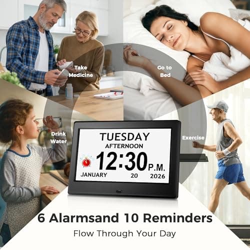 7'' Digital Clock, Dementia Clock With Date And Time, 10 Reminders, 6 Alarms, Auto-Dimming, Auto DST, Remote Control, Large Display Alarm Clock For Seniors, Gifts For People With Dementia, Alzheimers - Thumbnail 3