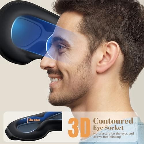 Vynix Sleep Mask for Men Women - 100% Blackout Eye Masks for Sleep, Zero Pressure 3D Sleeping Mask, Adjustable Light Blocking Eye Cover Blindfold for Travel, Nap, Night Work, Office - Black - Thumbnail 3