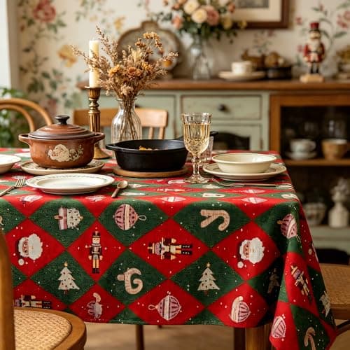 UWWGKK Wipeable Gingham Tablecloth, Red and Green Tablecloths Rectangular Durable, Table Cloth for Birthday Decorations, Home Dining Party - Thumbnail 2