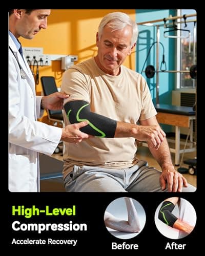 Elbow Brace Support with Gel Pads Breathable Elbow Compression Sleeve for Men & Women 4D Knit Elbow Sleeve for Golfer's, Tennis Elbow, Tendonitis, Reduce Joint Pain During Any Activity(Black, X-Large) - Thumbnail 5