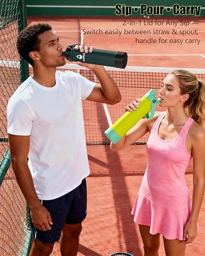 avodvo 24 oz Insulated Water Bottle with 2 Lids (2-in-1 Straw & Spout Lid, Magnetic Lid), Slim Water Bottle with Strap, Stainless Steel Water Bottle for Hiking, Gym, Travel, BPA-Free, Indigo/Black - Thumbnail 2