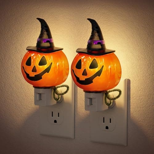 JandCase Pumpkin Night Light, 2 Pack 3000K Night Lights Plug into Wall,Cute & Funny Halloween Night Light for Kids,Plug in Pumpkin Nightlight with 360° Rotatable for Halloween Party Decor
