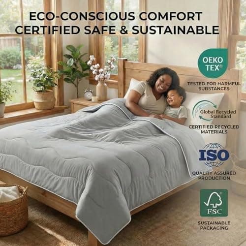 Fuzzysense Cooling Comforter Queen 90"x90" – Instant Cooling Blanket for Hot Sleepers & Night Sweats, Breathable Lightweight All-Season Bedding, Pet-Friendly Oeko-TEX & GRS Certified, Gray - Thumbnail 2