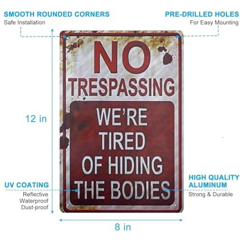 Carastora Halloween Vintage Metal Tin Sign Funny Sarcastic Party Wall Art Decor Signs, Funny Tin Sign for No Trespassing, Avoiding the Spooky Cleanup 12x8 Inches - Thumbnail 6