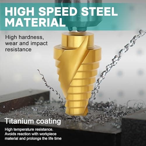 OSTTE 5PCS Step Drill Bit Set with Two Spiral Grooves, 50 Sizes (3/16" to 1-3/8") HSS Titanium Coated Step Bits for Metal, Aluminum, Wood & Plastic - with Aluminum Case for Electricians & DIY - Thumbnail 5