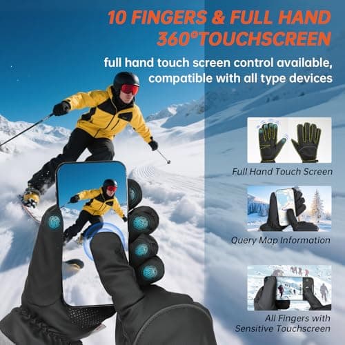 Fashinex Winter Gloves for Men Women, Waterproof Windproof Anti-Slip 10 Fingers Touch Screen Gloves with Thermal Lining for Cold Weather Motorcycle Driving Cycling Skiing Snowboarding Walking - Thumbnail 5