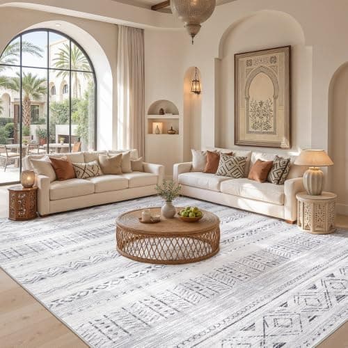 cotiled 5x7 Area Rug Living Room: Washable Boho Rugs with Non Slip Backing Large Soft Indoor Stain Resistant Carpet for Bedroom Farmhouse Dining Room Lightweight Home Decor Dark Grey - Thumbnail 5