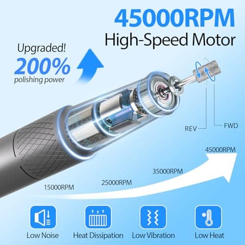 PYVOLA Professional Electric Nail Drill E-File Machine - 45,000 RPM Corded Nail Drills Kit with Low Noise & LED Display for Shaping, Removing & Polishing Acrylic Gel Nails for Salon Home - Thumbnail 2