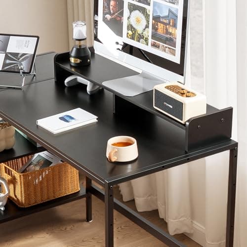 MINOSYS 47-inch Computer Desk with Storage Shelf - Your Ideal Black Gaming Desk for Bedrooms, Small Spaces, and Home Offices. This Modern Writing Desk is Perfectly Suited for PCs. - Thumbnail 6