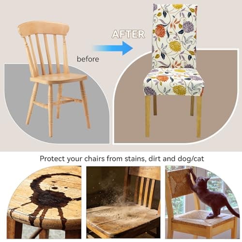 Chair Covers,Dining Room Chair Covers Set of 4, Stretch Kitchen Chair Cover, Washable Dining Chair Cover,Parsons Chair Slipcovers Protector for Home, Restaurant,Banquet - Thumbnail 3