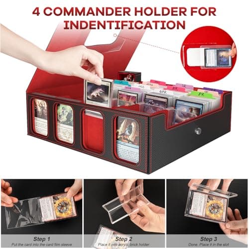 Gomyrod Card Storage Box 3200+ MTG Deck Box with 30 Colorful Divider, 4 Row Commander Trading Card Cases with Portable Handle & Display Windows, Fits for MTG/TCG/Magic Cards, Patented Design - Thumbnail 4