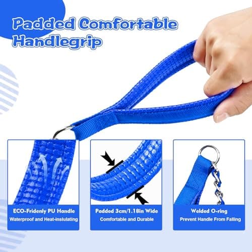 LUFFWELL Heavy Duty Metal Dog Chain Leash with Comfortable PU Leather Padded Handle, Chew Proof for Medium Large Pooch Walking Training (6FT 3.5mm Blue) - Thumbnail 3