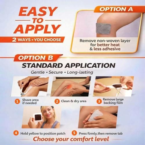Far-Infrared Knee Pain Patches – 12 Hours Relief Long-Lasting Herbal Pain Patch Warmth for Sore Knees, Joints & Leg, Drug-Free Adhesive Heat Sticker Flexible for Movement, Daily Comfort (10 Count) - Thumbnail 5