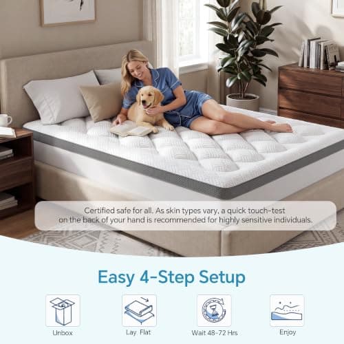 GHLPECYO 3 Inch Extra Thick Queen Size Mattress Topper, Cloud-Like Pillow Top Mattress Pad with Bamboo Viscose & Memory Foam Filling, 18‘’ Deep Pocket Bed Topper, Breathable Air Mesh Sides, White-grey - Thumbnail 6