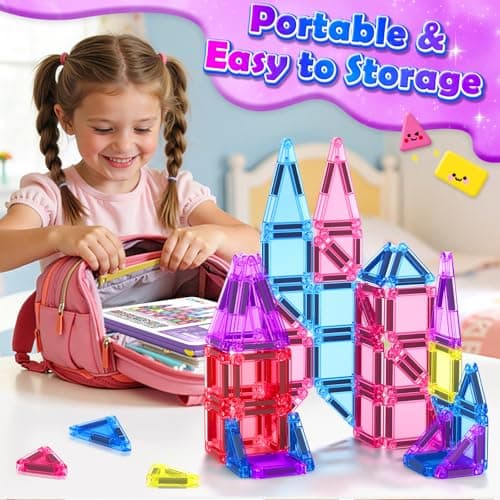 Coodoo Mini Magnetic Tiles Set with Iron Box, Travel Essentials Portable Magnet Building Blocks, Montessori Educational Sensory Toys for Toddlers 3+ Boys Girls Birthday Gift Classroom Must Haves - Thumbnail 5