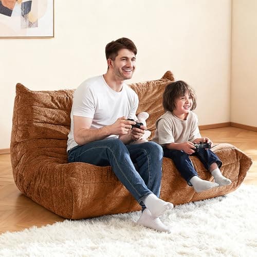 Kasunpul Bean Bag Chair, Giant Bean Bag Chairs for Adults, 2 Seater Lazy Bean Bag Sofa Memory Foam Couch, Loveseat Fireside Chair for Living Room, Bedroom, Office(Brown) - Thumbnail 5