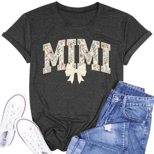 QIXYN Mama Shirts Bow Graphic Tee for Women Mother Gift Tops for Women